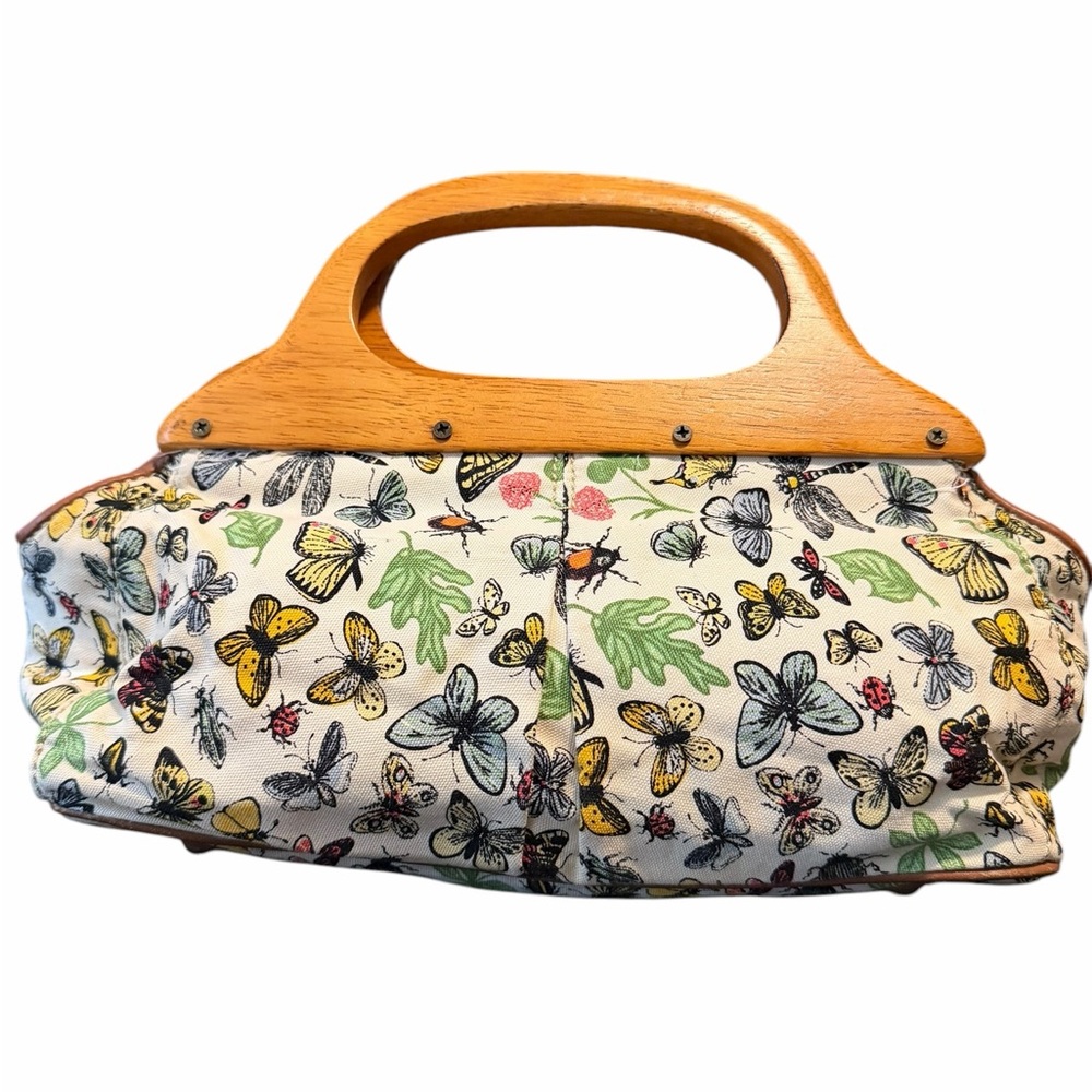 J. Crew Floral Print Women's Bag with Wooden Handle - Picture 1 of 6